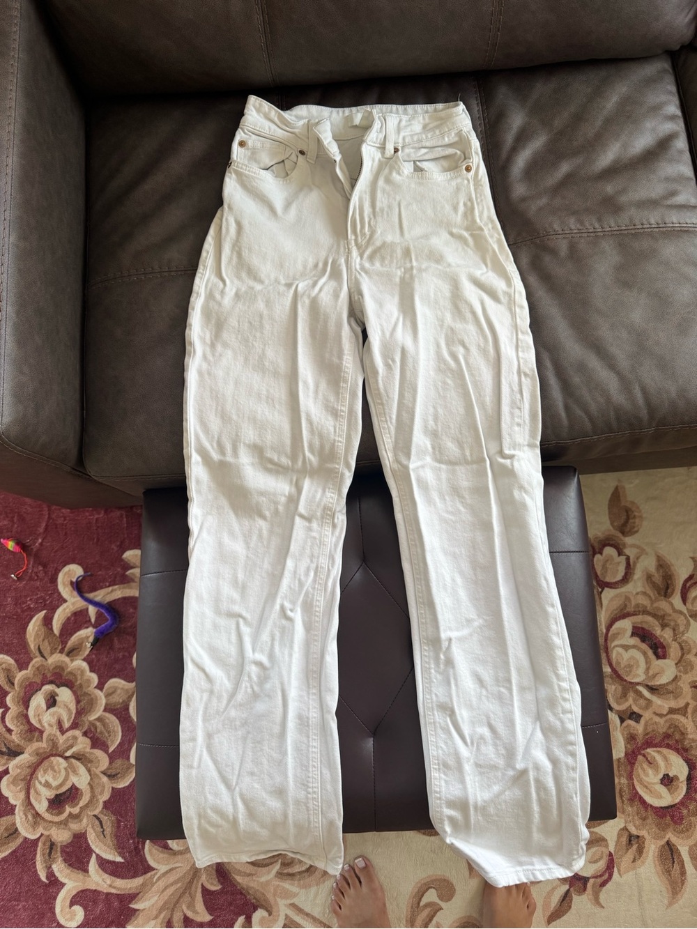 H&M White High-Rise Straight Jeans